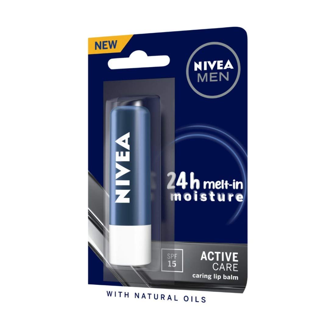 NIVEA Lip Balm, Original Care, 4.8g & NIVEA Men 24 H melt-in mpisture Active Care clearing Lip Balm, SPF 15, 4.8g