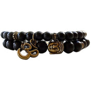 Shining Diva Fashion D'vine Set of 2 Yoga & Meditation Om Charm Buddha Reiki Beads Stylish Bracelet for Men Women(Black)(9377b)