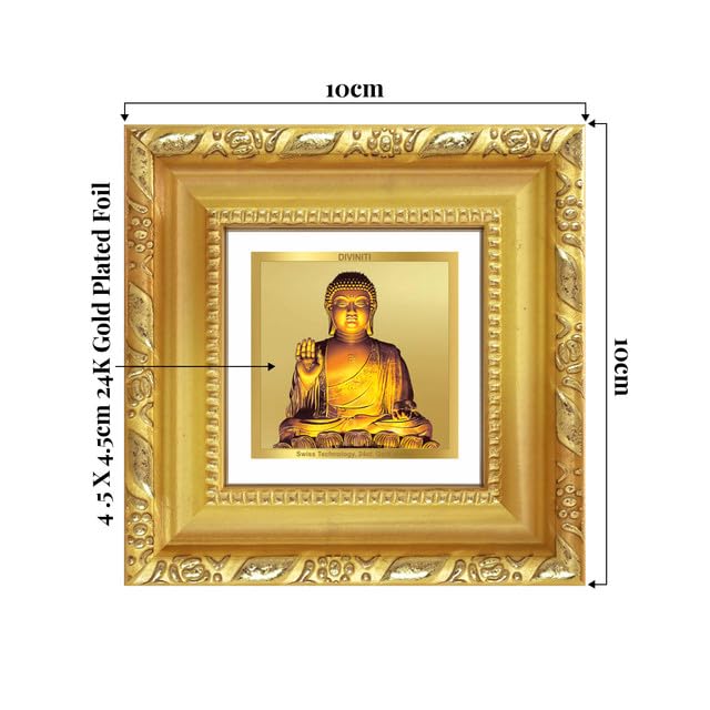 DIVINITI Lord Buddha 24K Gold Plated Foil Tabletop Photo Frame for Home Décor, Puja Room, Luxury Gifting | DG Frame 103 S1A (10x10 CM)