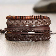Shining Diva Fashion Brown Leather Stylish Bracelets for Men and Boys (Set of 4) (9891b)