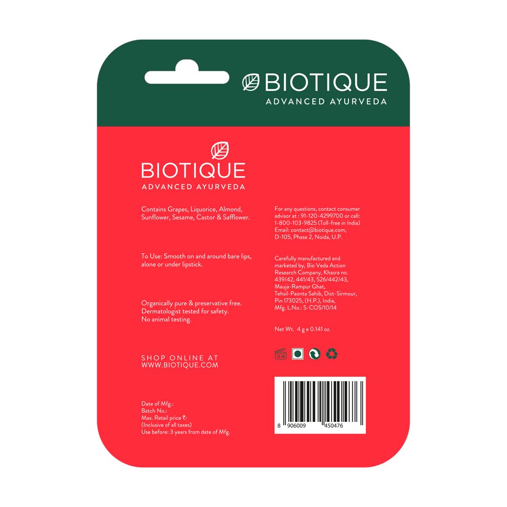 Biotique Fruit Whitening/Brightening Lip Balm | Hydrated and Nourishing Lips| Visibly Lighter Lips | Evens Out Lip Tone | De-pigmentation Balm |100% Botanical Extracts| All Skin Types | 4G