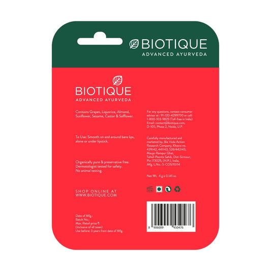 Biotique Fruit Whitening/Brightening Lip Balm | Hydrated and Nourishing Lips| Visibly Lighter Lips | Evens Out Lip Tone | De-pigmentation Balm |100% Botanical Extracts| All Skin Types | 4G
