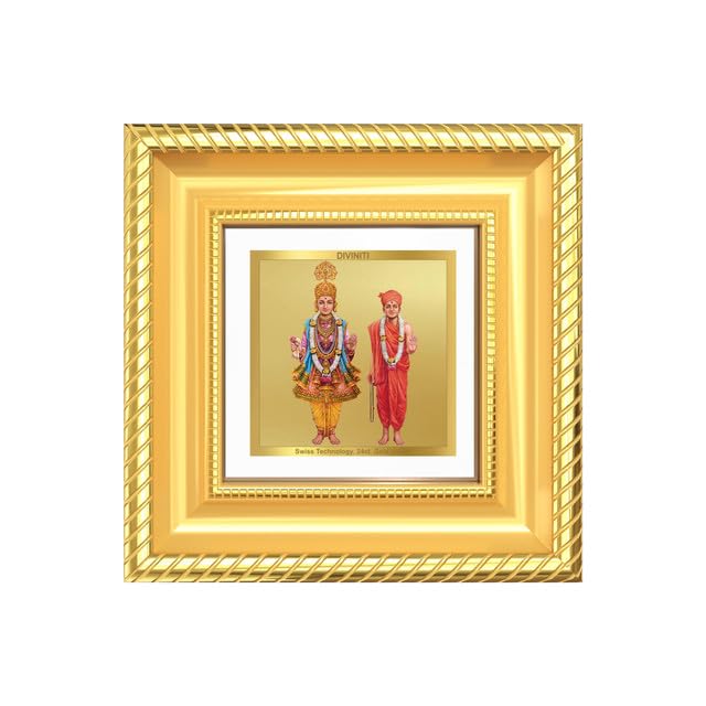 DIVINITI Swaminarayan 24K Gold Plated Foil Tabletop Photo Frame for Home Décor, Puja Room, Luxury Gifting | DG Frame 015 S1A (10x10 CM)