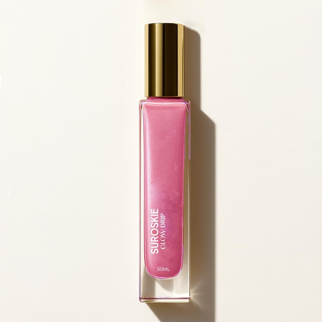 Suroskie Glow Drip 50ml Pink Luxe Body Highlighter with Brush | Shimmer Oil for Radiant & Luminous Skin | Non-Greasy & Quick Absorbing | with Superfood Oils & Pink Mica | Body Shimmer for Women