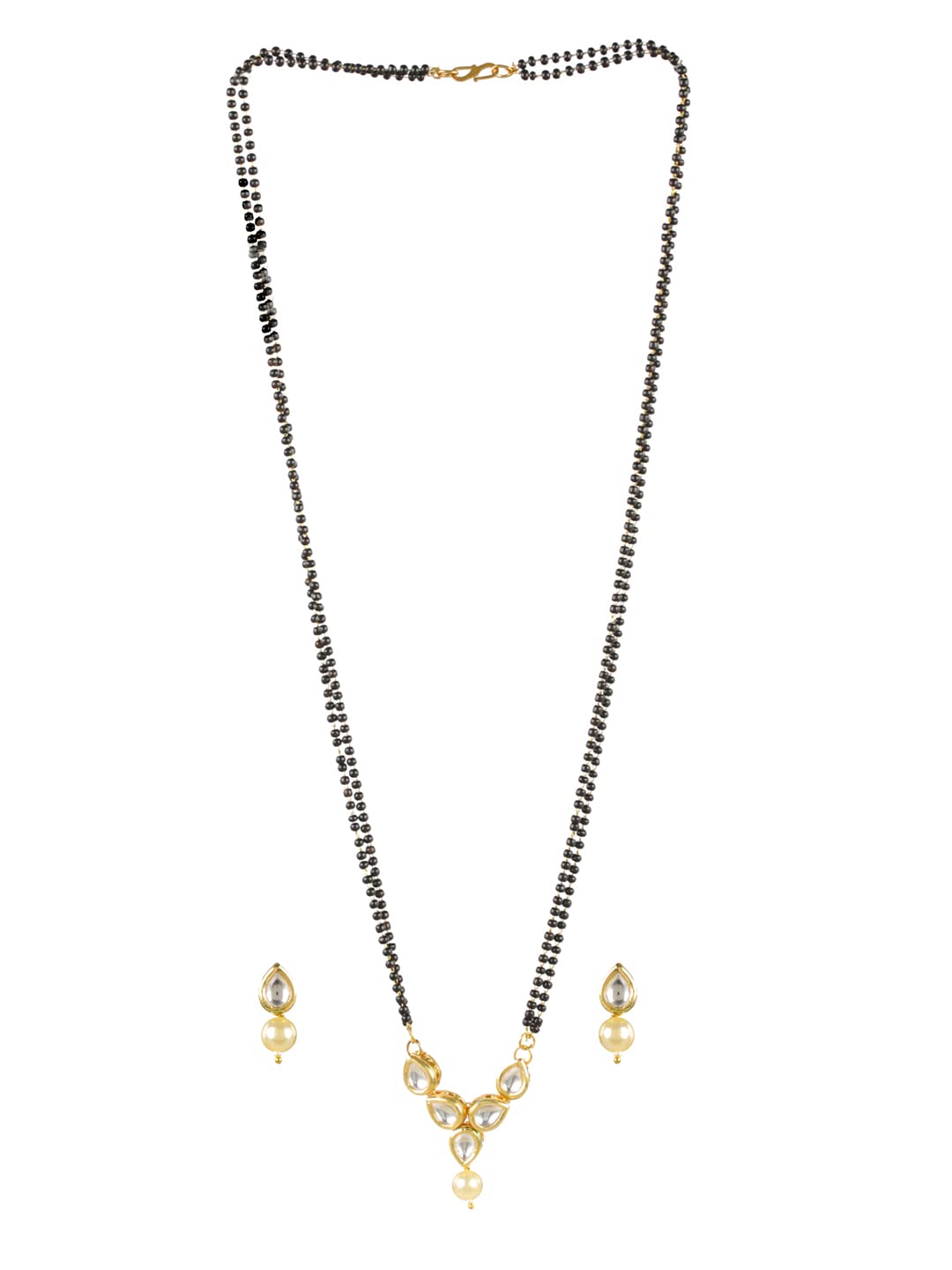 Priyaasi Kundan Pearl Black Bead Gold-Plated Mangalsutra