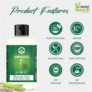 Holy Natural Lemongrass Oil for Hair Fall, Moisturising Skin, Face | Therapeutic Grade, Steam Distilled, Home Diffuser | 300ml