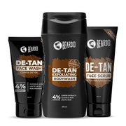 Beardo DeTan Har Roz Kit for Men | Face Wash with 4% Glycolic Acid, Lactic Acid & Niacinamide | Exfoliating Body Wash with Beads, Glycolic & Lactic Acid | DeTan Face Scrub | Tan Removal Kit for Men