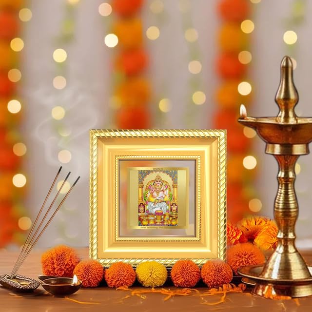 DIVINITI Lord Kuber 24K Gold Plated Foil Tabletop Photo Frame for Home Décor, Puja Room, Luxury Gifting | DG Frame 015 S1A (10x10 CM)