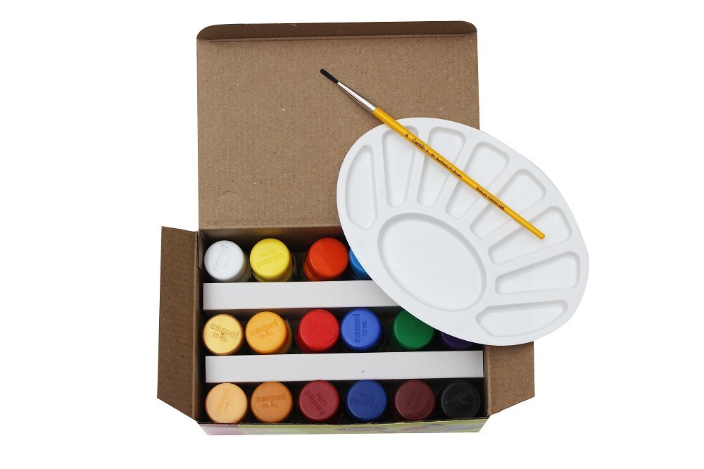 Camel Camlin Kokuyo Multicolor Pack Of 18 Shade Bottles 10Ml Each, 1 Palette, 1 Brush & Assorted 20-Shade Soft Pastel Set