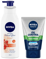 Nivea Body Lotion, Extra Whitening Cell Repair SPF 15, For All Skin Types, 400ml & Men Face Wash, Oil Control, 10x Vitamin C, 100g
