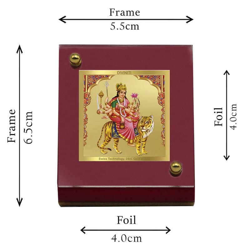 DIVINITI 24K Gold Plated Maa Navdurga Photo Frame for Car Dashboard |Premium Religious Idol for Home Office Pooja Room Decor & Spiritual Gift | Size 6 x 5.5 cm