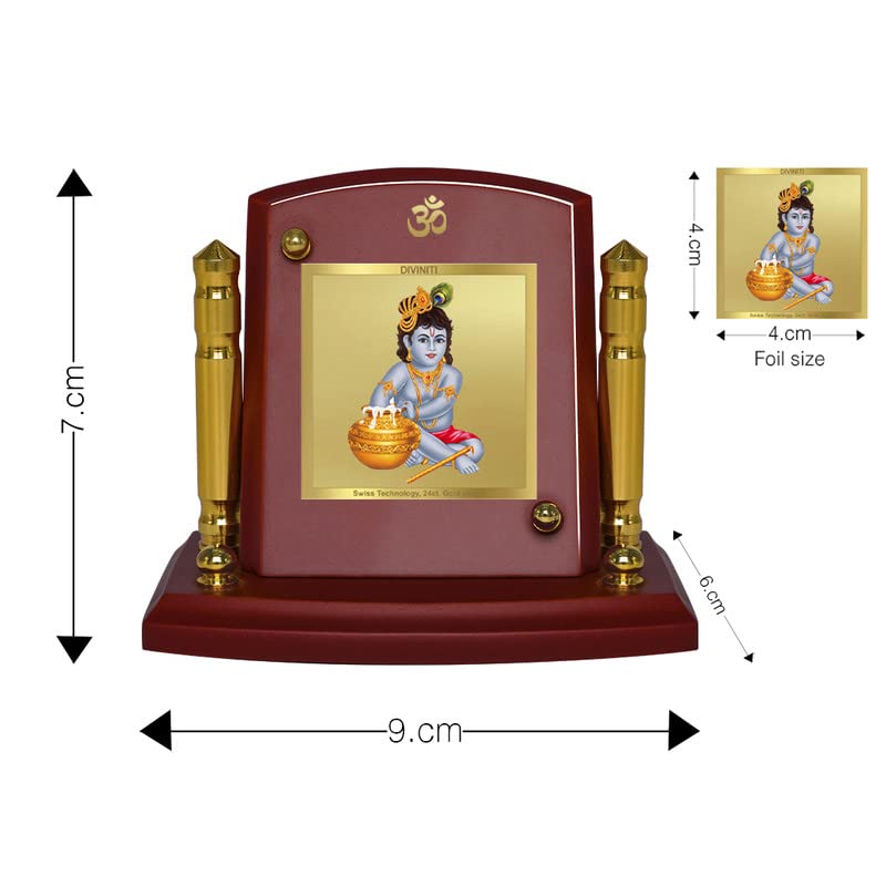 DIVINITI 24K Gold Plated Religious Car Dashboard Frame | Premium God Idol Frame for Car, Home Mandir & Office Table | Spiritual Gift, Decorative Showpiece | Bal Gopal