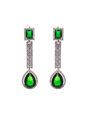 Priyaasi Green AD Studded Rose Gold Plated Drop Earrings