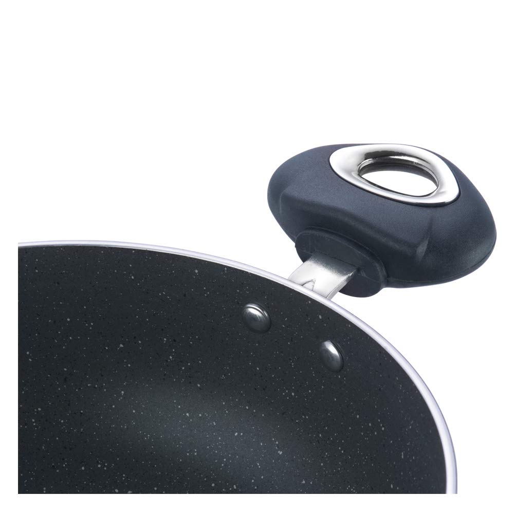 Vinod Marbilo Aluminium Black Non-Stick Deep Kadai with Glass Lid- 24 cm, 3.1 L (Induction Friendly)