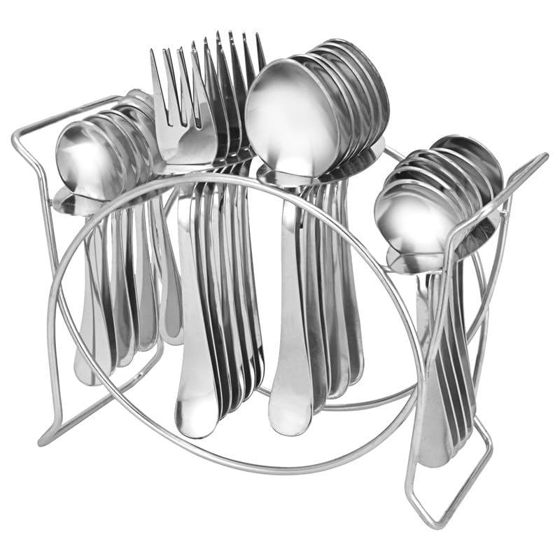 Parage Stainless steel Cutlery stand for dining table/Cutlery Rack for 24 pieces/Spoon stand/holder, Heavy Duty, Chrome Finish- ONLY STAND (Oval)