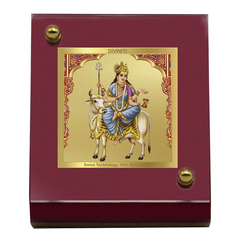 DIVINITI 24K Gold Plated Religious Car Dashboard Frame | Premium God Idol Frame for Car, Home Mandir & Office Table | Spiritual Gift, Decorative Showpiece | Mahagauri Mata