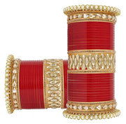 NMII Traditional Gold Plated Acrylic Bangles Bridal Chuda Set For Women & Girls with Zircon Diamond & Pearls Beads Work | Royal Wedding Chudas | Premium Look | Bangles For Wedding, Festive, Function