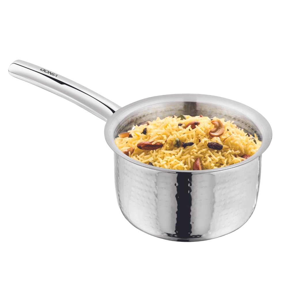 Vinod – Claro Heavy Gauge Stainless Steel Hammered Sauce Pan, 1.5 mm – (18cm)