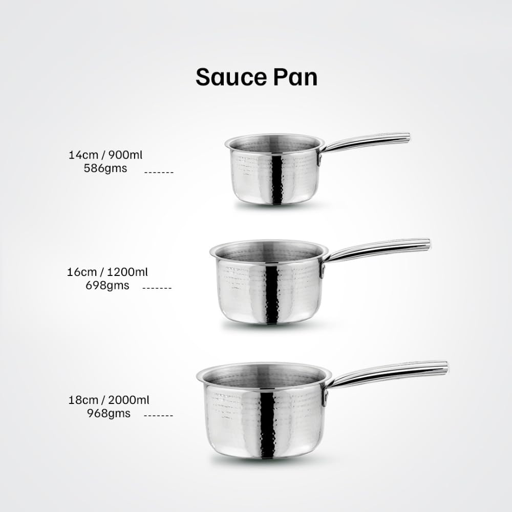 Vinod – Claro Heavy Gauge Stainless Steel Hammered Sauce Pan, 1.5 mm – (18cm)