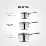 Vinod – Claro Heavy Gauge Stainless Steel Hammered Sauce Pan, 1.5 mm – (18cm)