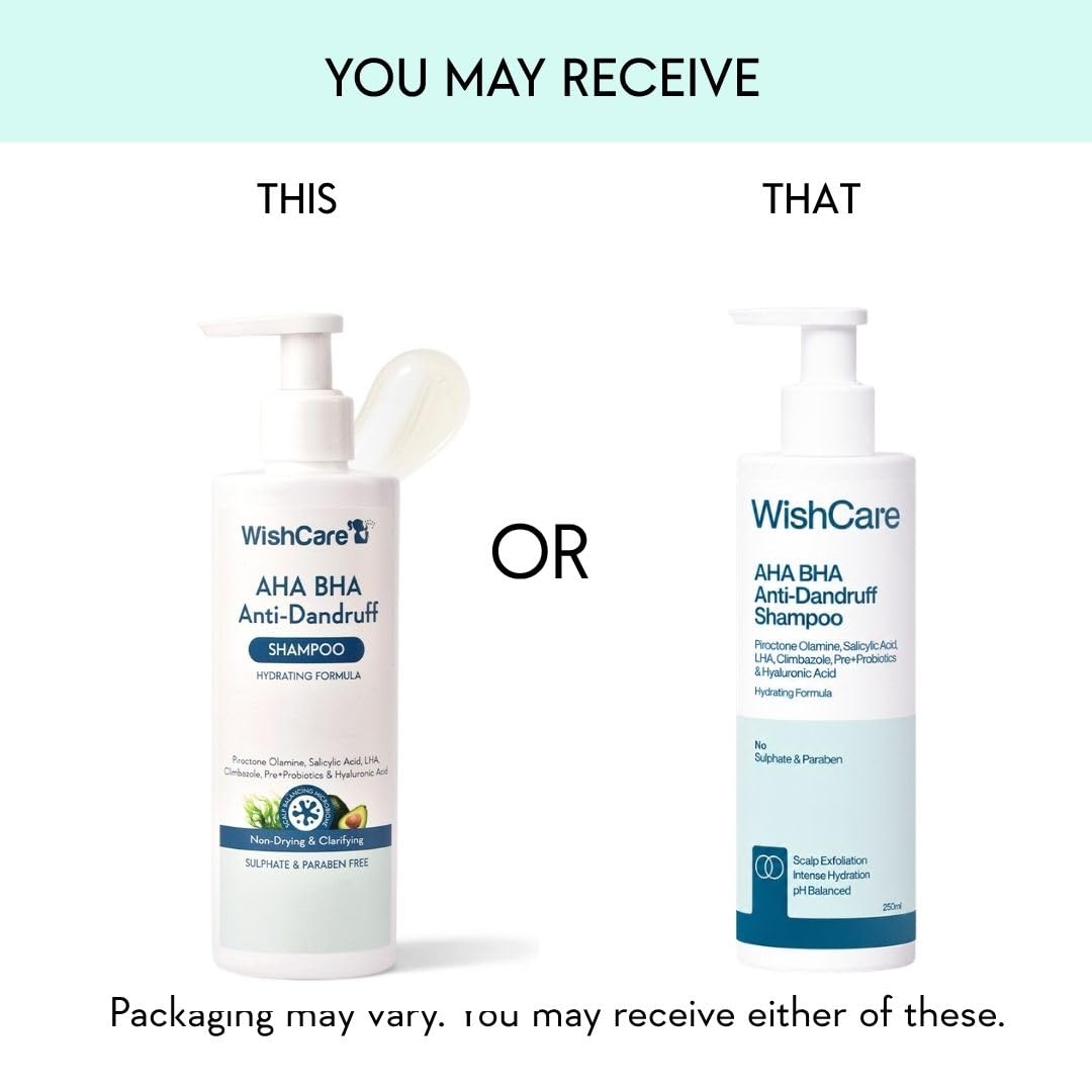 WishCare Hydrating Anti Dandruff Shampoo | 100% Dandruff Reduction | Removes Flakes & Hydrates Scalp | Proven Clinically | Piroctone Olamine, Salicylic Acid, AHA & BHA | Paraben & Sulphate Free | For Women And Men | 250ml