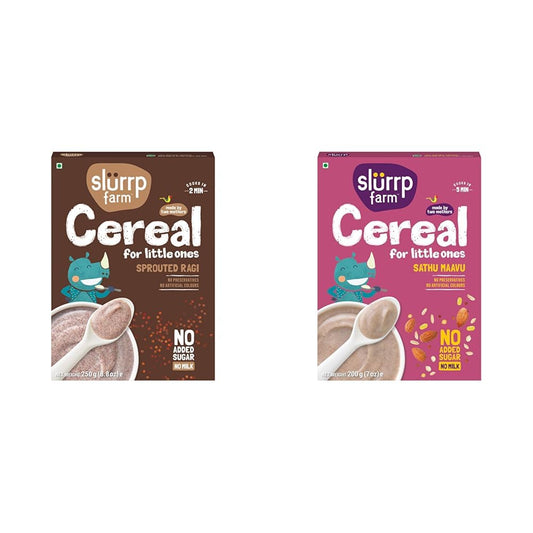 SLURRP FARM No Added Sugar,No Salt,Sprouted Ragi Powder,250 Gram + Slurrp Farm Sathu Maavu | 100% Natural Multigrain Health Mix with The Goodness of Ragi, Dals & Almon