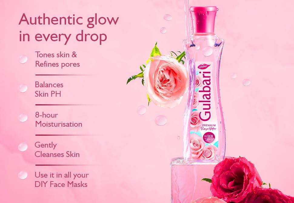 Dabur Gulabari Premium Rose Water with No Paraben for Cleansing and Toning - 250ml