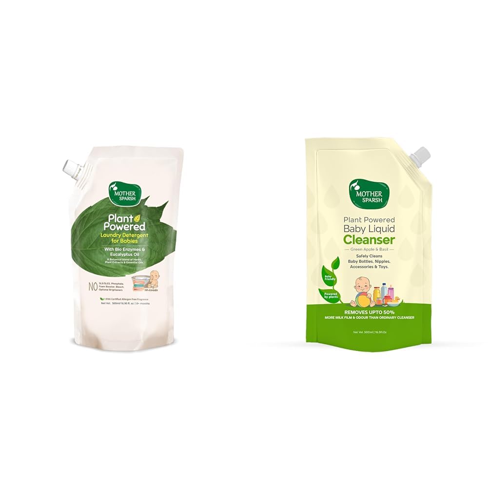 Mother Sparsh Plant Powered Baby Liquid Detergent Refill Pack 500ml With Natural Baby Liquid Bottle Cleanser Refill Pack 500ml