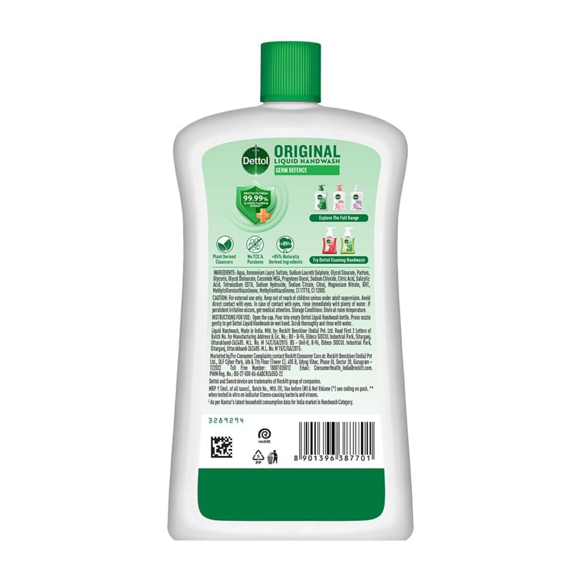 Dettol Liquid Handwash Bottle - Original Hand Wash- 875ml | Germ Defence Formula | 10x Better Germ Protection