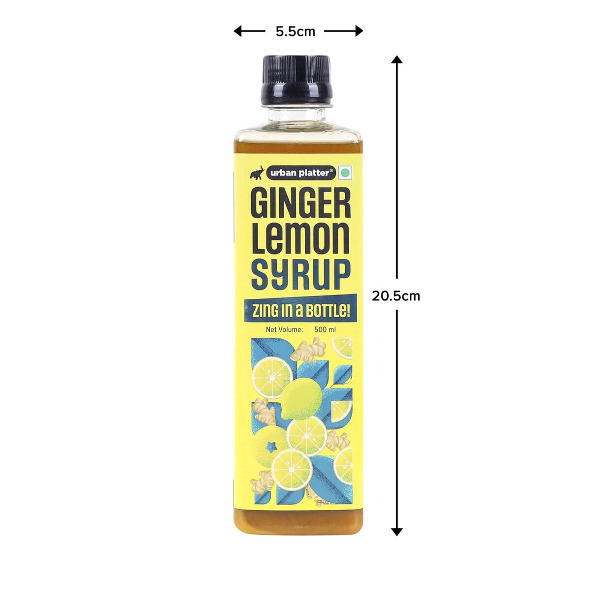 Urban Platter Ginger Lemon Syrup, 500ml (Refreshing | Tangy and Zesty | Sweetened)