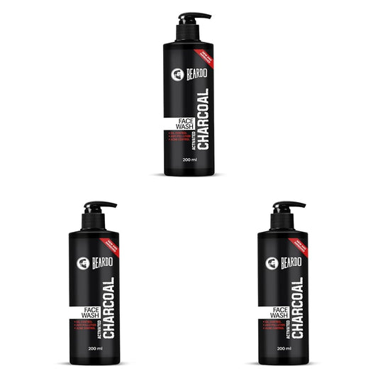 Beardo Activated Charcoal Face Wash for men, 200ml | For Deep Pore Cleaning and Removes Dirt | face wash for acne and pimples | face wash for oily skin (Pack of 3)