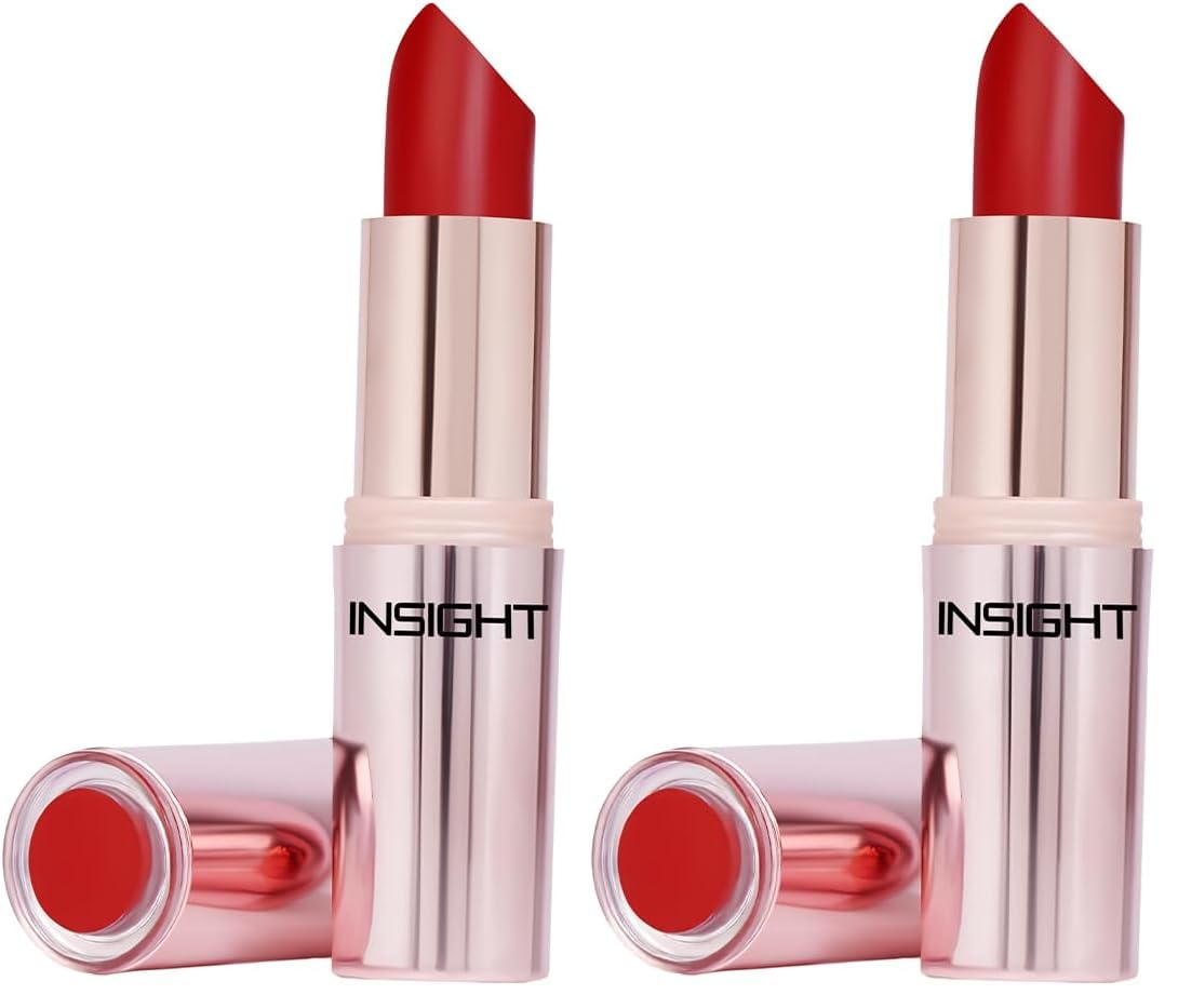 INSIGHT Hydra Fix Lipstick - Electric Ruby| Semi Matte Finish | One Swipe Intense Pigmentation | Long Lasting | Lightweight | Hydrating Non Drying Formula - 4.2g (Pack of 2)
