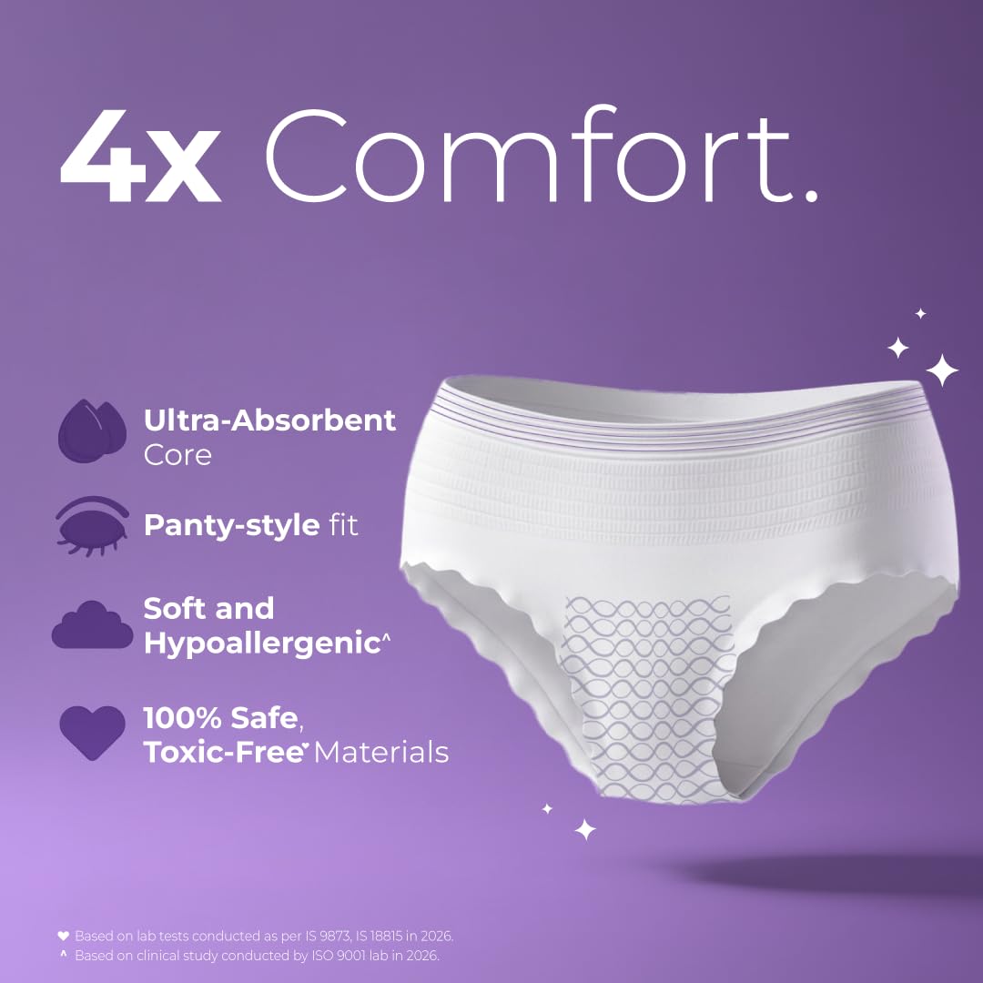 Nua Comfort Disposable Period Panties (M-L) | Pack of 10 Panties | Disposable | 360° Coverage | Zero Irritation | 4x Comfort | For Heavy Flow | No rashes | Leakproof | Seamless | 100% Toxic-Free, Dermatologically Tested
