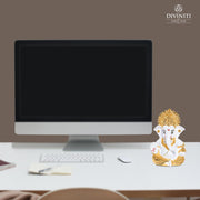 DIVINITI 24K Gold Plated Resin Lord Ganesha Idol for Car Dashboard, Tabletop|Ganesh Statue for Good Luck and Success|Ganpati Murti for Home Decor Mandir, Office Desk Puja Gift White & Gold (8.4x4.2cm)