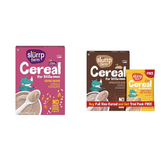 Slurrp Farm Sathu Maavu | 100% Natural Multigrain Health Mix with The Goodness of Ragi, Dals & + Slurrp Farm No Added Sugar, No Salt, Sprouted Ragi Powder | 100% Natural Ragi Flour | Free Mango