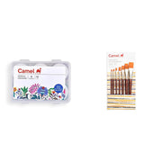Camel Camlin Kokuyo Acrylic Ultra Colors-10 Ml Each, 6 Shades, Assorted & Wood Paint Brush 67 - Flat Synthetic Gold, Set Of 7