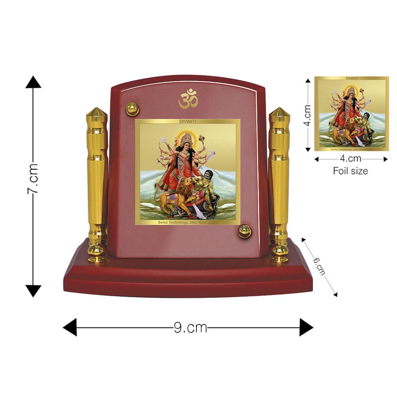 DIVINITI 24K Gold Plated Religious Car Dashboard Frame | Premium God Idol Frame for Car, Home Mandir & Office Table | Spiritual Gift, Decorative Showpiece | Durga Ji Goddess