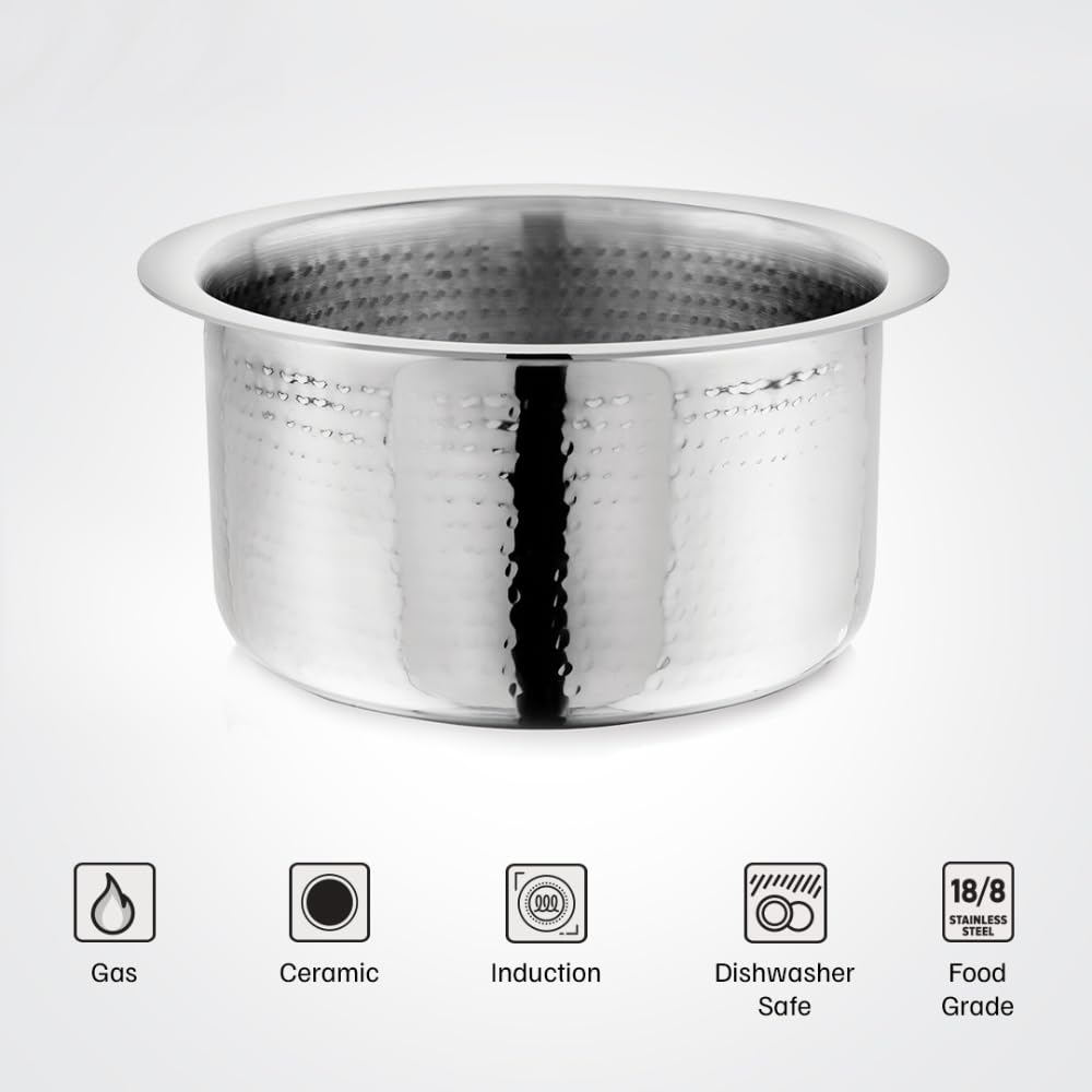 Vinod – Claro Heavy Gauge Stainless Steel Hammered Tope, 1.5 mm – Capacity 3 Liter