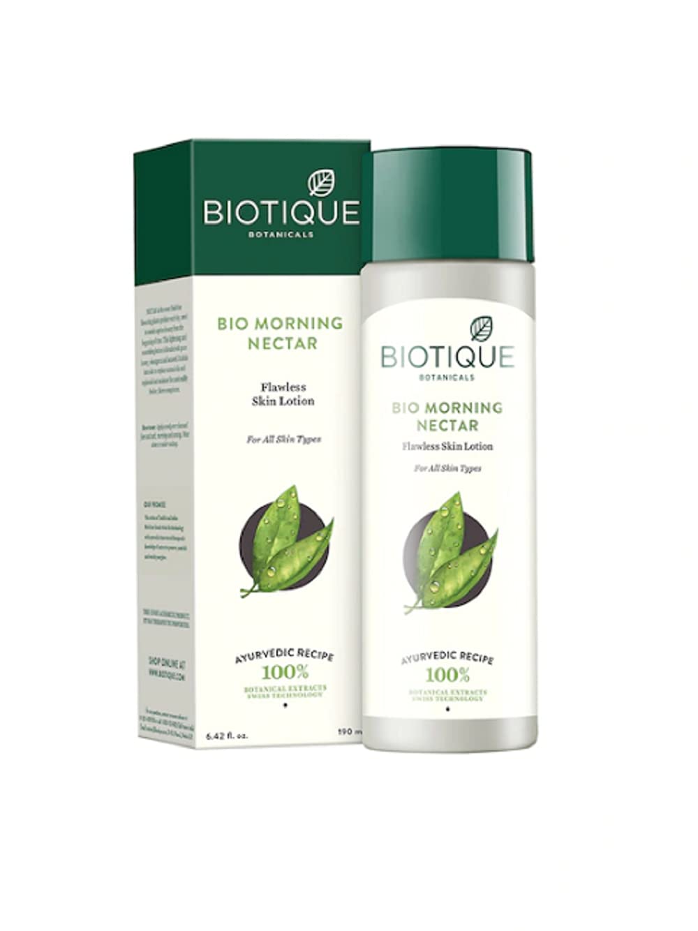 Biotique Bio Cucumber Pore Tightening Toner, 120ml|Bio Morning Nectar Flawless Skin Lotion,120 ml|Set of 2 Items