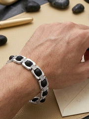RUDRADIVINE Premium Silver Plated Karungali Wood Bracelet | Black Ebony Bead Elegant Bracelet