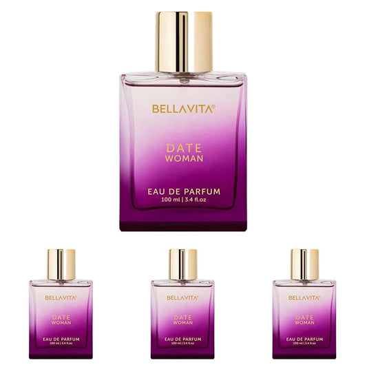Bella Vita Luxury Date Woman Eau De Liquid Perfume With Pink Pepper, Jasmine & Vanilla|Premium, Long Lasting Floral & Fruity Fragrance For Women, 100Ml (Pack Of 4)