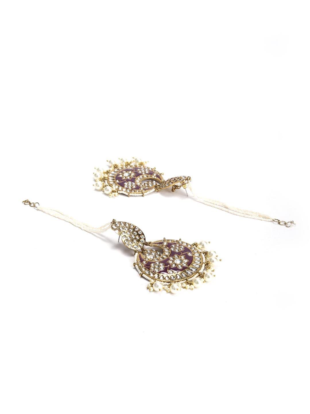 Priyaasi Maroon Kundan Beads Pearls Gold Plated Jhumka Earring, Rani, One Size, (EAR-PR-50642)