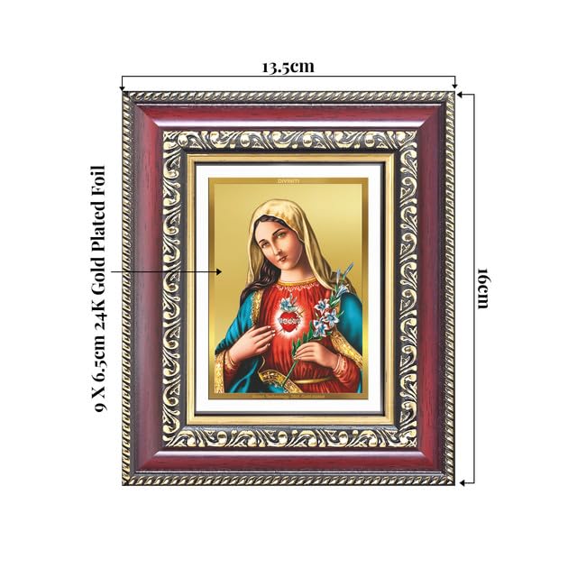DIVINITI Mother Mary 24K Gold Plated Foil Wall and Tabletop Photo Frame for Home Décor, Prayer Room, Luxury Gifting | DG Frame 105 S1 (16x13.5 CM)