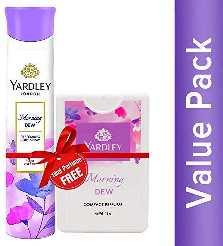 Yardley London Morning Dew Refreshing Deo Body Spray 150ml with Morning Dew Compact Perfume 18ml Free for Women