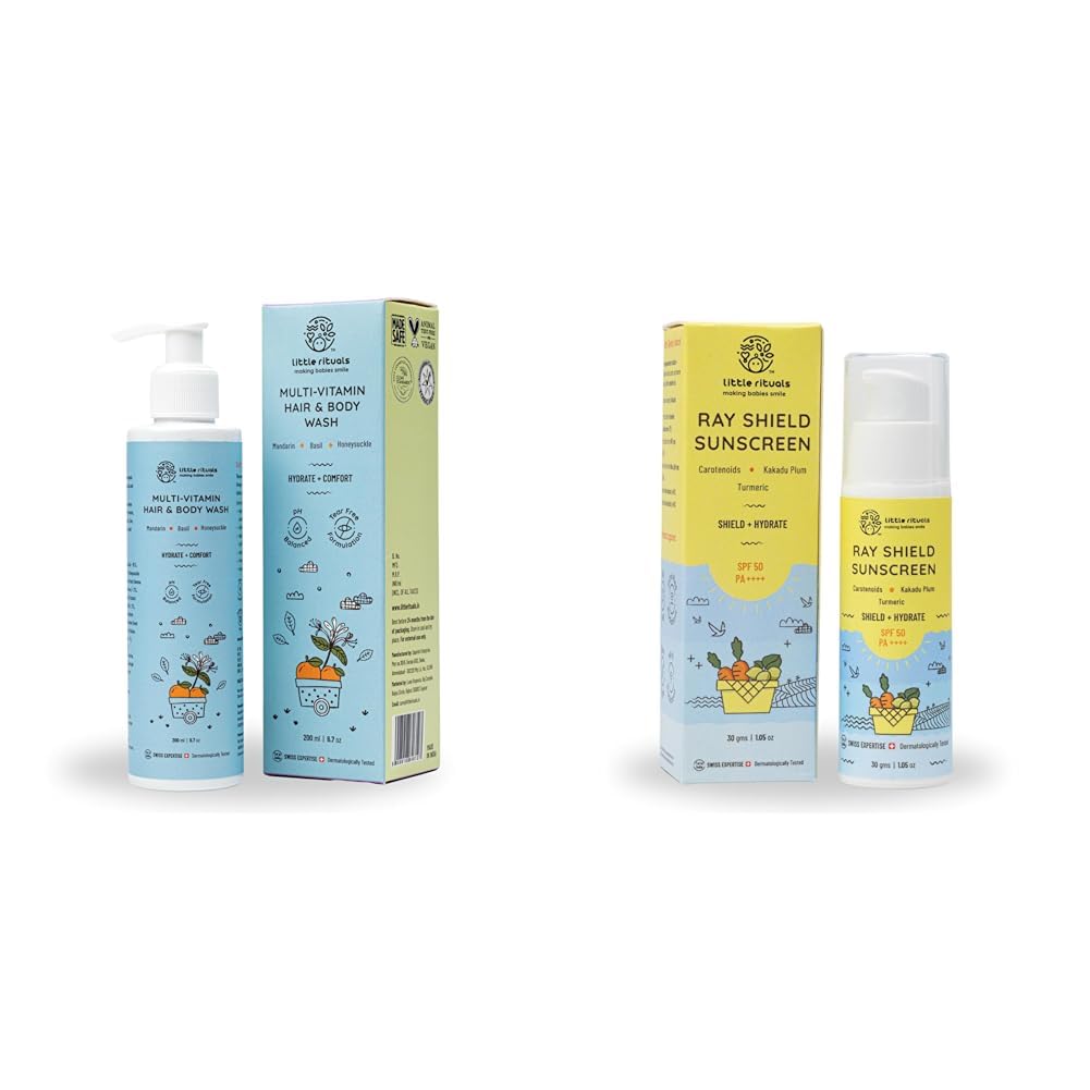 Little Rituals Baby Multi-Vitamin Body & Hair Wash - 200 ml and Rayshield Sunscreen for Baby and Kids, SPF 50 PA++++ UVA/UVB/IR + Digital Wi-Fi & Bluelight Protection (30 g)