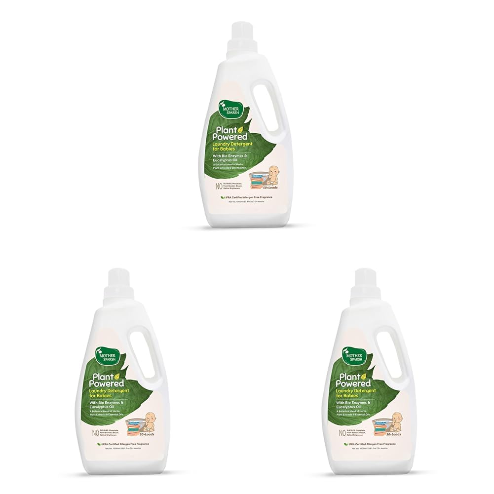 Mother Sparsh Plant Powered Baby Laundry Liquid Detergent With Bio - Enzymes and Eucalyptus Oil | Without Dyes & Optical Brighteners -1 Litre (Pack of 3)