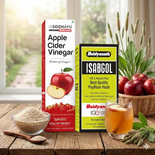 Baidyanath Asli Ayurved Apple Cider Vinegar, 500ml & Isabgol - 200gm Combo Pack