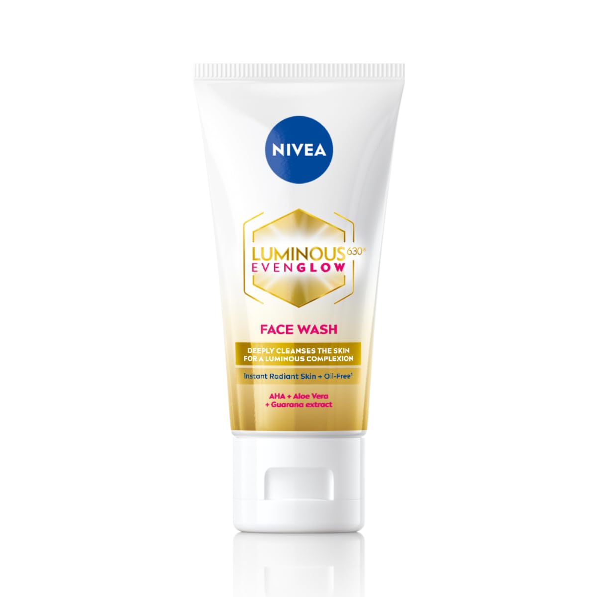 NIVEA Luminous Even Glow 2% AHA Face Wash | Oil-Free Cleanser with Aloe Vera & Guarana Extracts | Deep Cleansing Face Wash for Oily, Normal & Sensitive Skin | Exfoliating Brightening Face Cleanser for Women & Men | 50ml