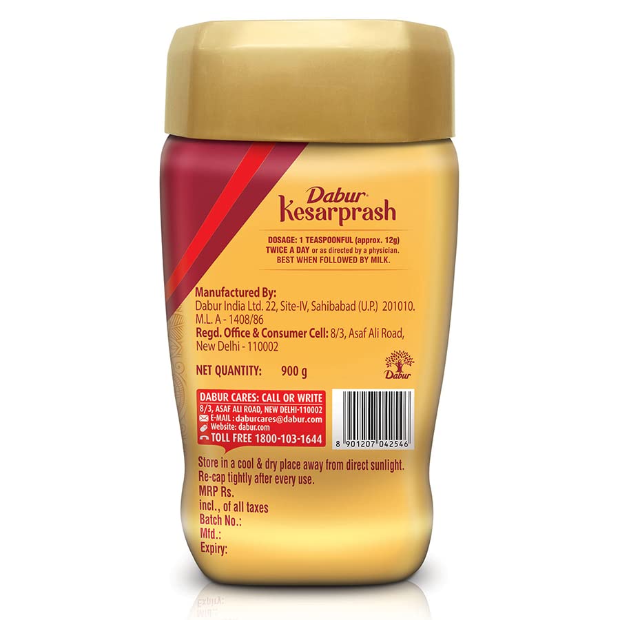 DABUR Kesarprash 900G|Ayurvedic Immunity Booster For Adults & Elder|Builds Energy, Strength & Stamina|Strengthens Bones|Enriched Revitalizer|Enriched With Kesar & Moti|Scientifically Tested, 1 Count