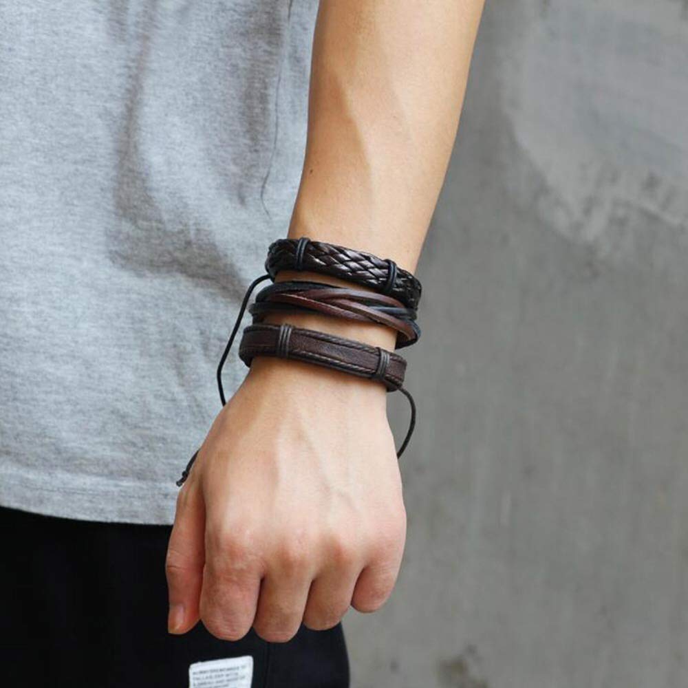 6pcs Latest Collection Genuine Leather Bracelet Wraps Casual Wear Skin Friendly Stylish Bracelets for Men Boys by Shining Diva Fashion